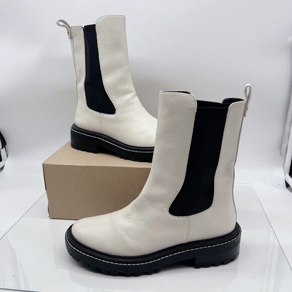 Tory Burch Benton Chelsea Ankle Boots Platform Vachetta Calf Ivory/ Black US 10 - Picture 2 of 13